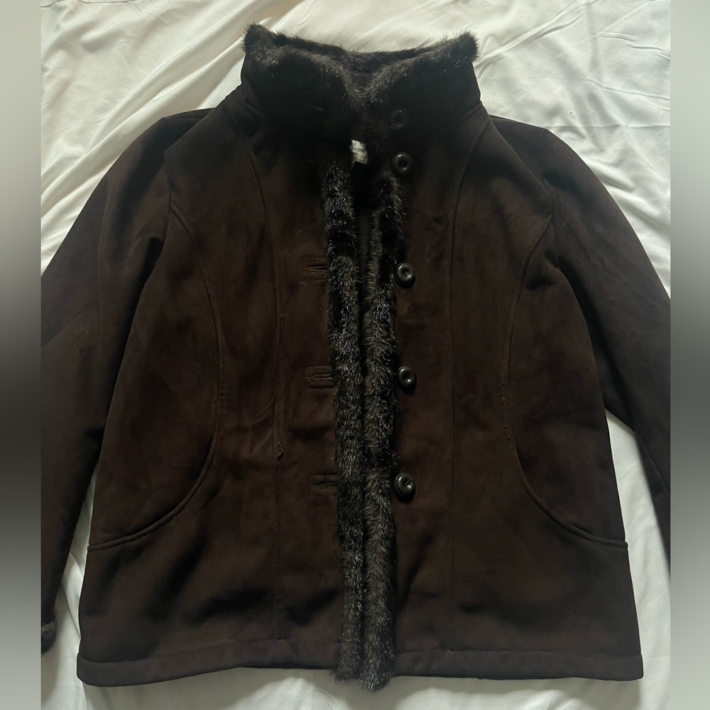 brown suede and faux fur winter jacket